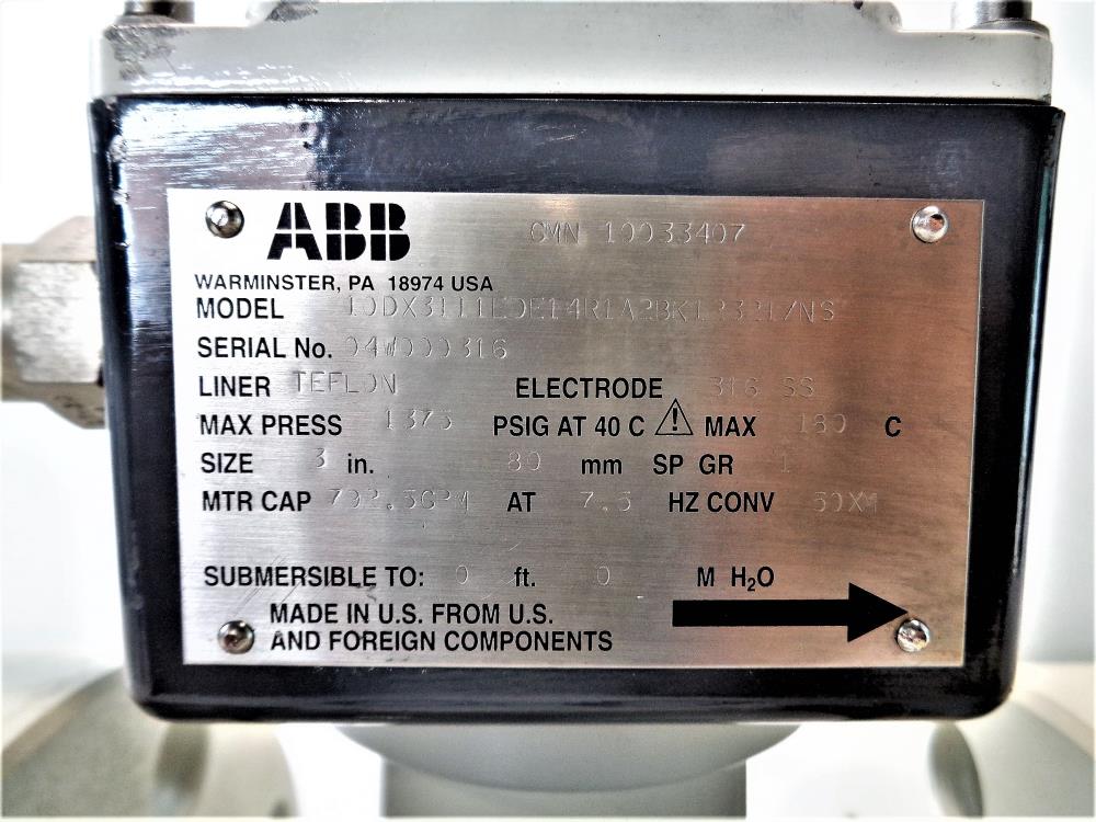 ABB Electro-Magnetic Flowmeter 3" 600# A105 Teflon 10DX3111EDE14R1A2BK12321/NS